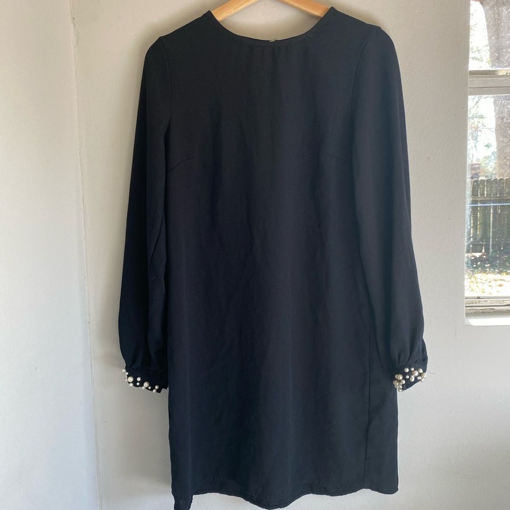 H&M’s Black long sleeve sheath dress with pearl detailing on sleeves size 6